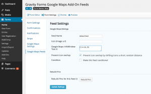 Using Gravity Forms' concept of feeds, you can display a different pin or different text based on form conditions.